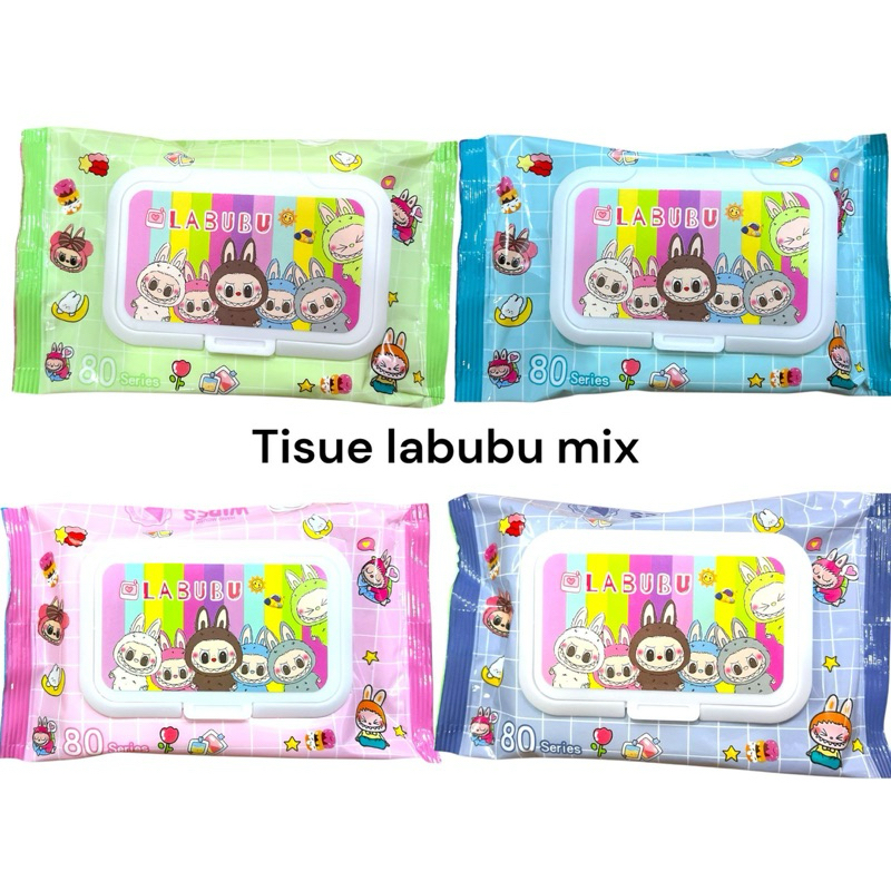 paket 4 bungkus Tissue basah labubu paket 4 bks tisue basah mini isi 80’set tisu basah kecil