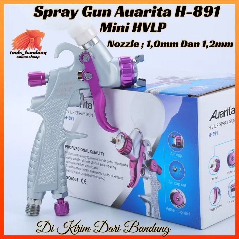 Spray Gun Auarita Mini H-891 HVLP Nozzle 1,0mm 1,2mm Tabung 250ML Original Alat Semprot Cat