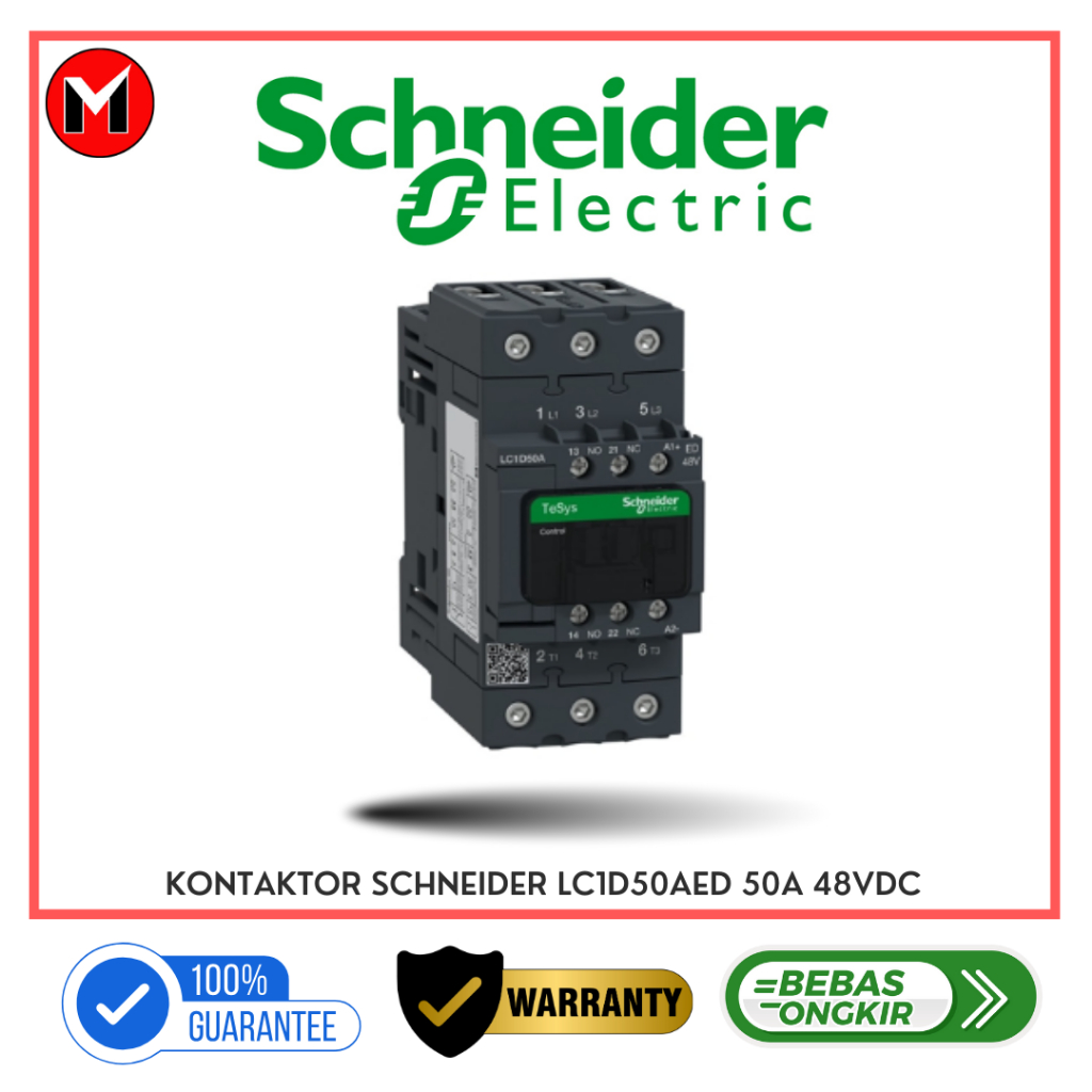 KONTAKTOR SCHNEIDER LC1D50AED 50A 48VDC ORIGINAL SNI - CONTACTOR COIL 48V DC