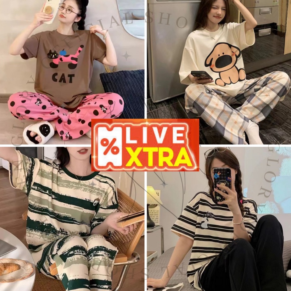 Glory XXL Baju Tidur Wanita Lengan Pendek Celana Panjang Piyama Baju Tidur Set