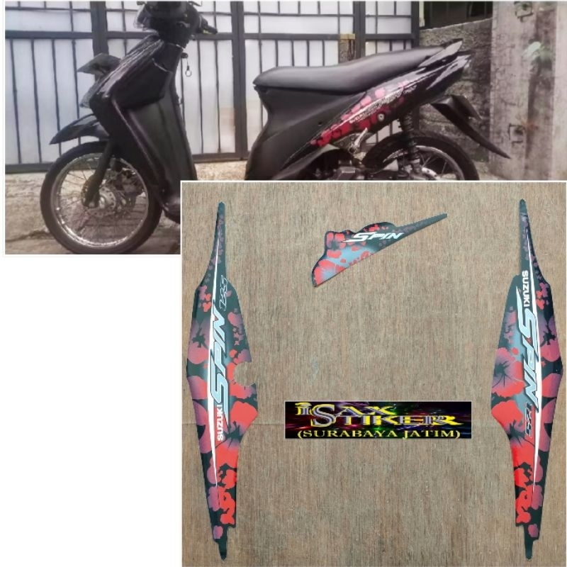Striping Original Suzuki Spin 125 Bunga Hitam tahun 2007 2008