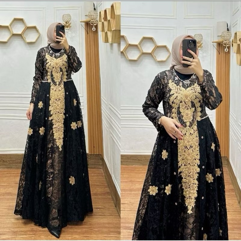 Gamis Brukat Bordir Payet / Gamis Modern/Gamis Mewah/Gamis Brukat Jumbo / Gamis Brukat Premium / Gam