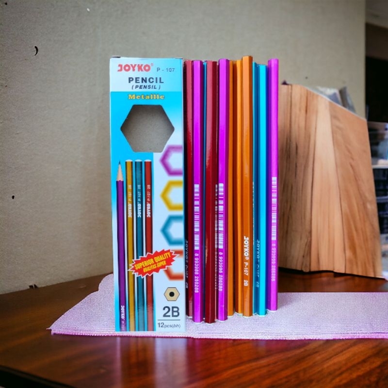 

1 Pak isi 12 Pensil Joyko 2B Metallic P-107 / Pensil 2B Joyko Beraneka Warna