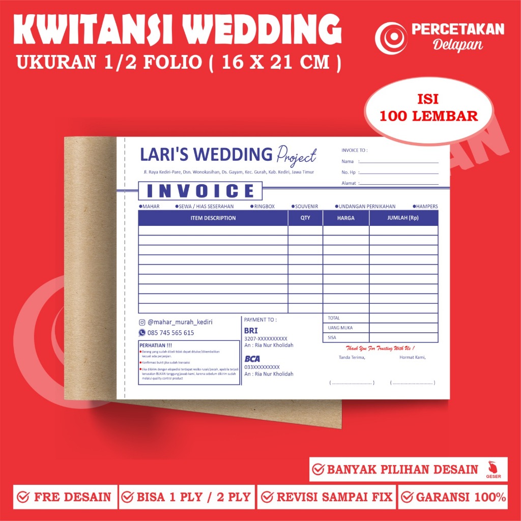 Cetak kwitansi wedding - nota wedding custom 2 ply