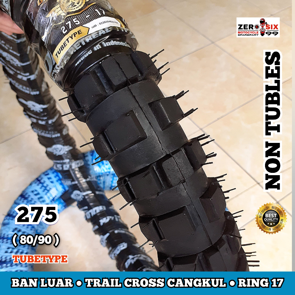 BAN LUAR MOTOR TRAIL CROS CROSS TAHU BESAR [ 275 ATAU 80/90 RING 17 ] , SUPRA GRAND REVO KARISMA JUP