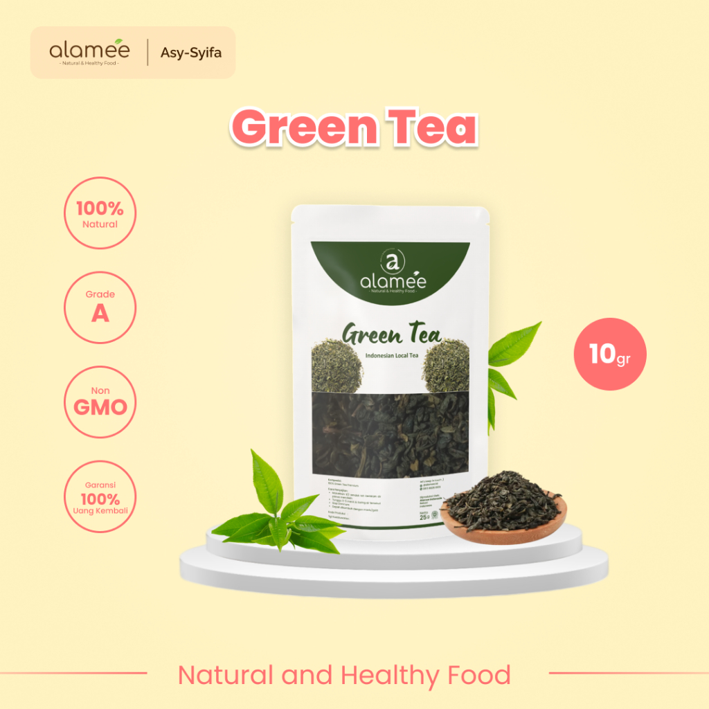 

ALAMEE Teh Hijau Green Tea Organic Kering Organik Greentea Minuman Herbal Siap Seduh Minum 10gr