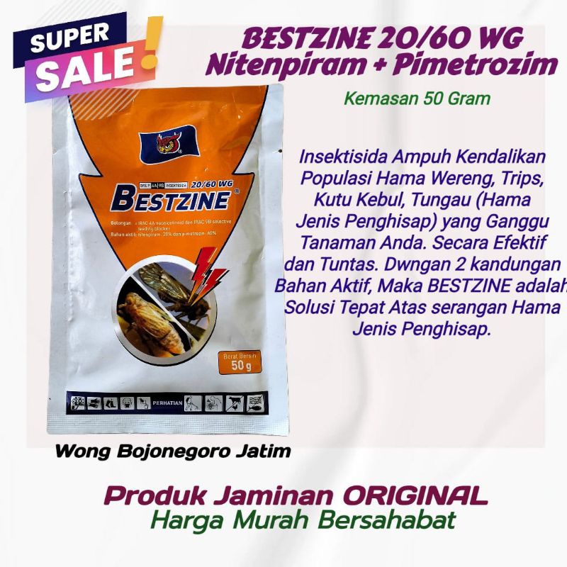 BESTZINE 20/60 Nitenpiram & Pimetrozim 50 Gram - Pengendali Hama wereng trips di Tanaman Cabe, Padi,