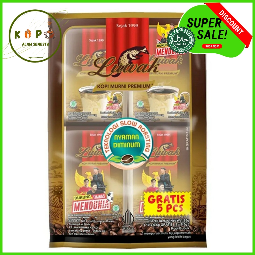 

LUWAK Kopi Bubuk Murni Premium Tanpa Gula Sachet 10 + 5 Sachet x 6.5gr