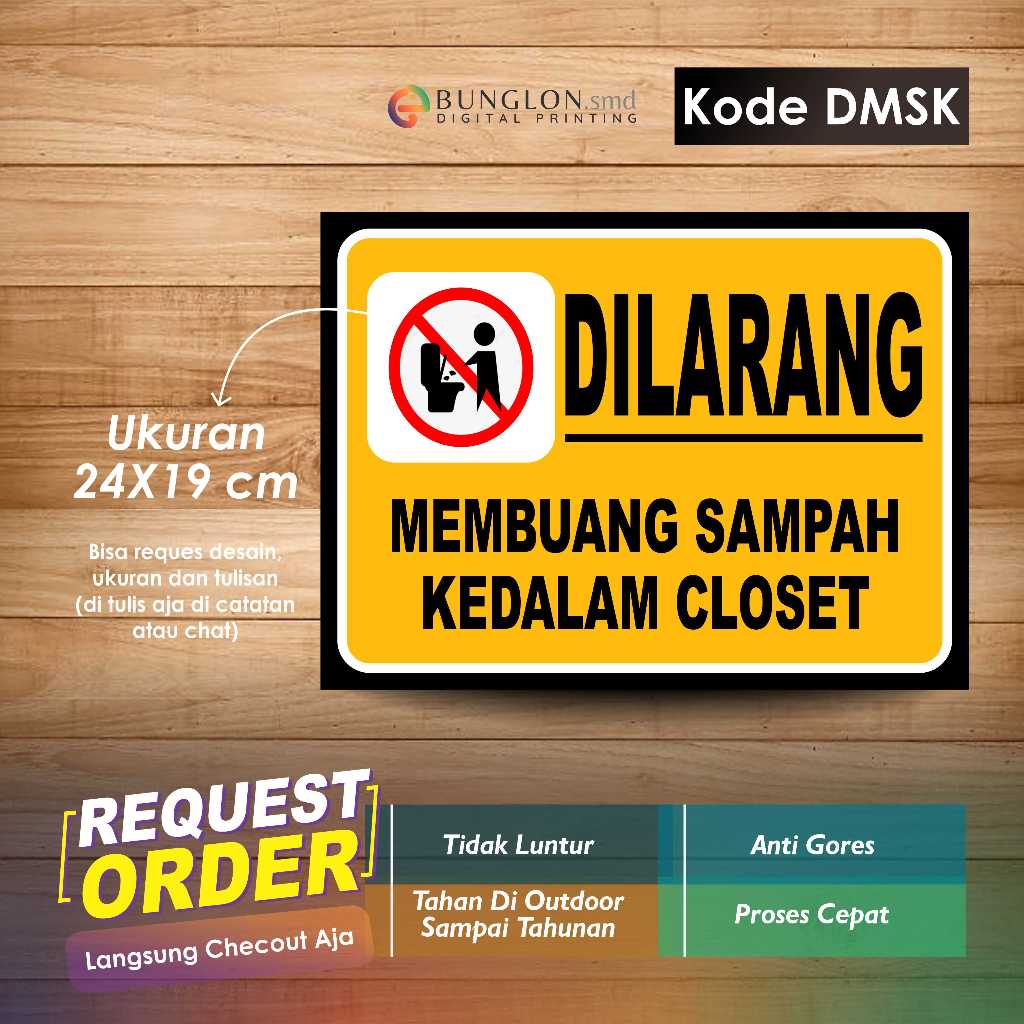 

STIKER DILARANG MEMBUANG SAMPAH KEDALAM KLOSET + LAMINASI KODE DMSK KUNING TUA
