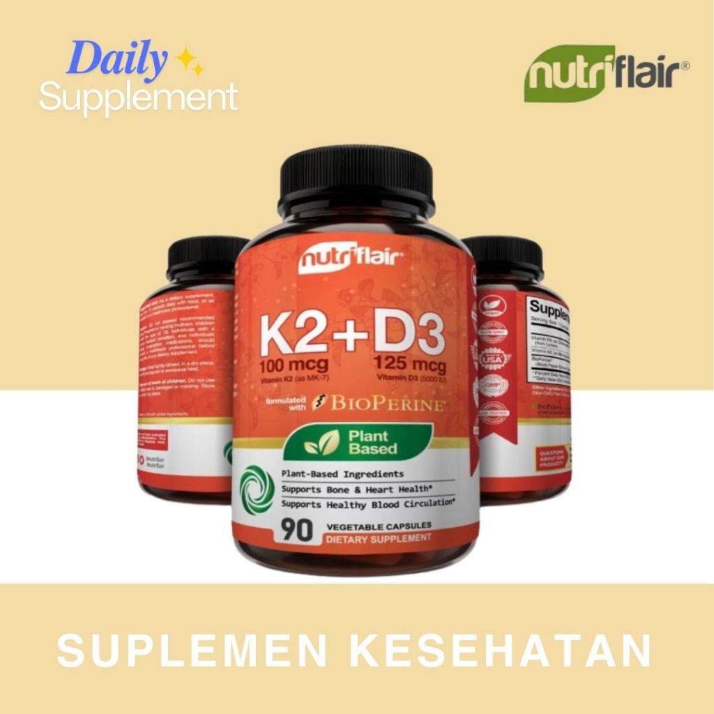 Nutriflair Vitamin K2 (MK7) 100mcg + D3 Vitamin D3 125 mcg - 90 Veg Capsules