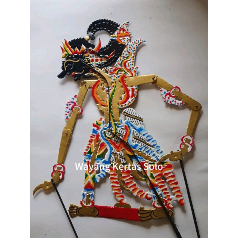 Wayang Gatotkaca emas bahan karton duplex tebal cat bolak-balik wayang Gatotkaca mainan anak hiasan 