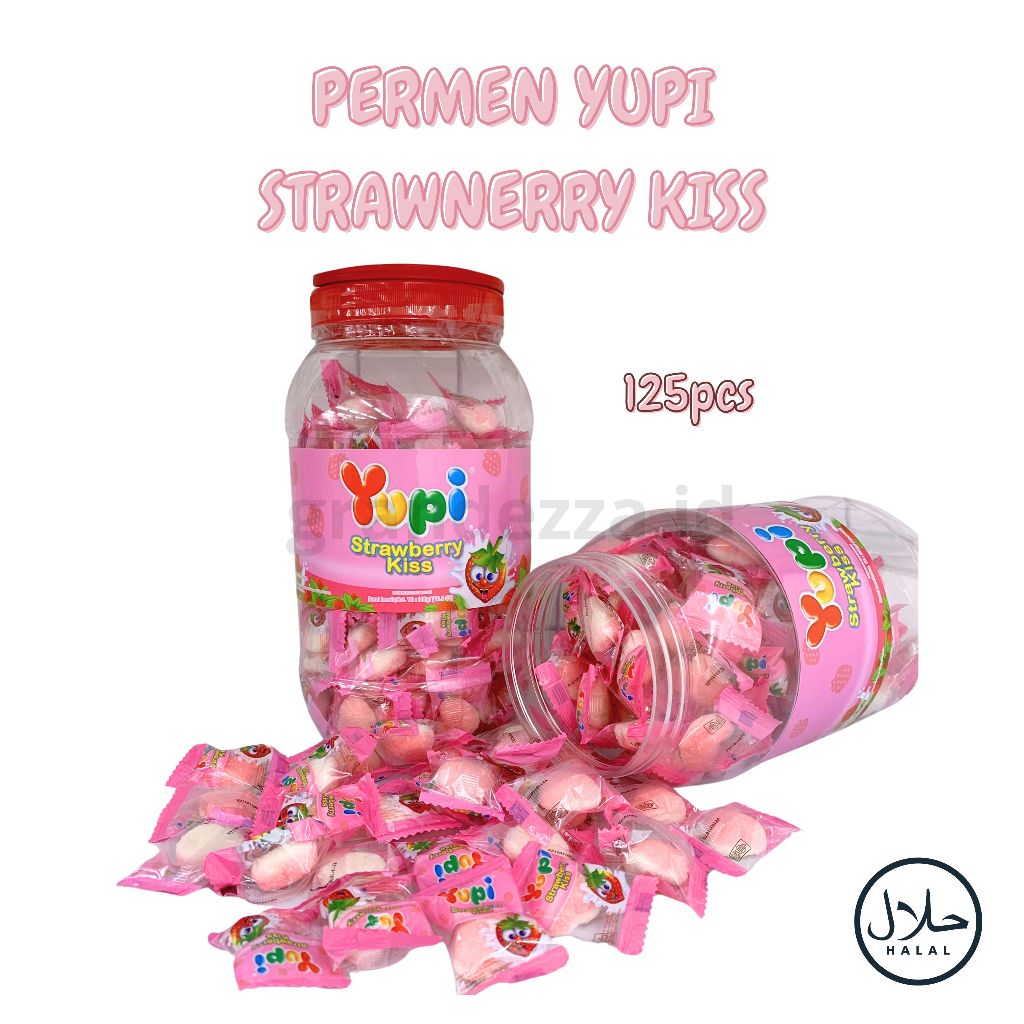 

Yupi Love Toples / Jar Candy Strawberry Kiss Permen Gula Lunak 300Gr (+/- 125Pcs)