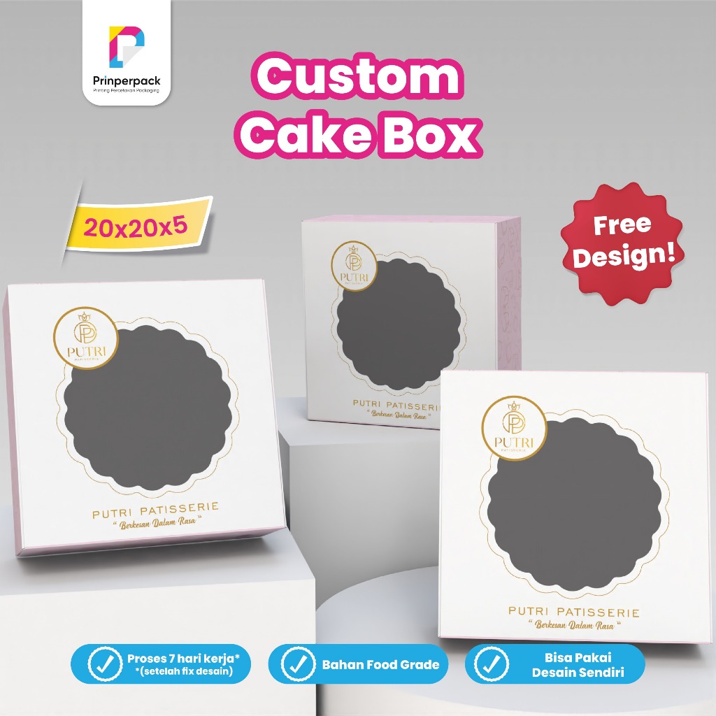 

Kemasan cetak custom 20x20x8 CM/ kemasan kue pakai jendela / dus kue kotak cetak pakai logo/ kemasan window custom/ bikin kemasan ukuran sendiri/ branding dus kemasan custom /box donut pakai logo sendiri / kemasan donut cetak/ box donat cetak pakai logo s