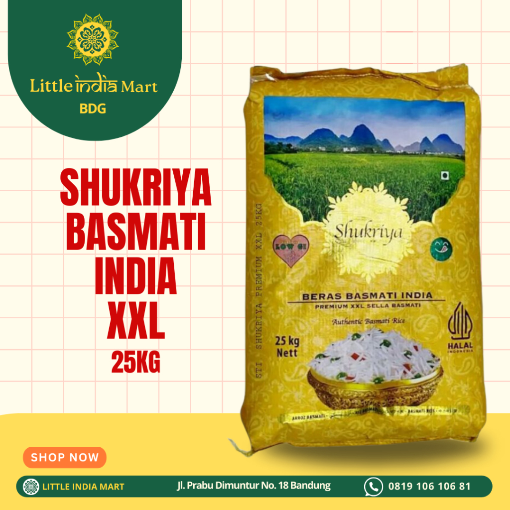 

Basmati Rice Premium Long Grain XXL Merk Shukriya Gold repack Kemasan 1kg