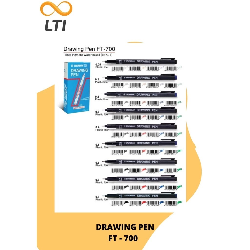 

Snowman Drawing Pen FT - 700 HITAM Pena Gambar TERMURAH 0.05 - 0.7 - MURMER