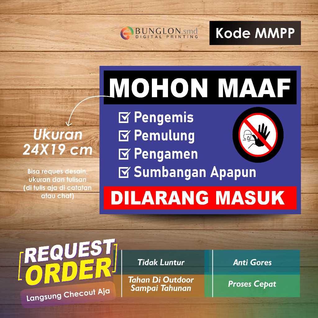 

STIKER MOHON MAAF DILARANG MASUK +LAMINASI KODE MMPP BIRU TUA