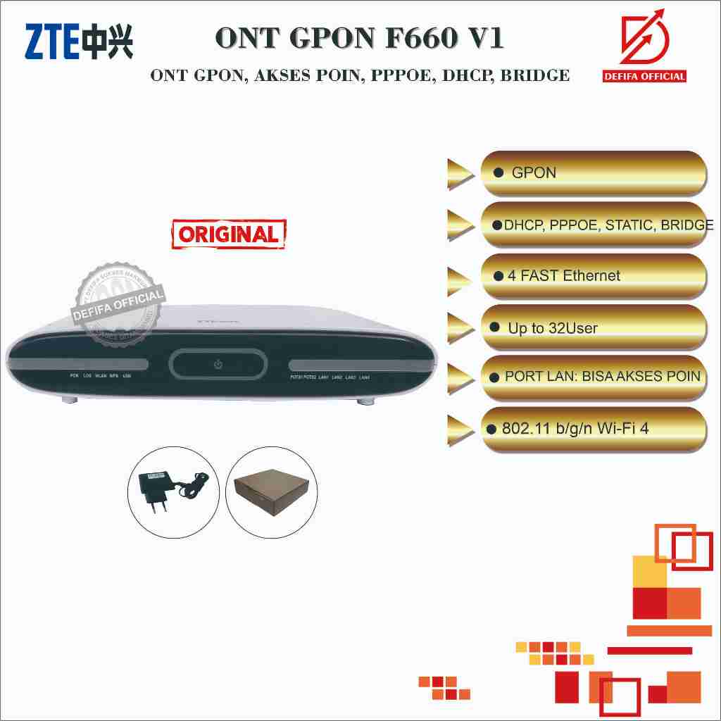 ZTE ZXA10 F660 V1 - Modem Fiber Optik dengan WiFi 2x2 MIMO, 4 Port LAN