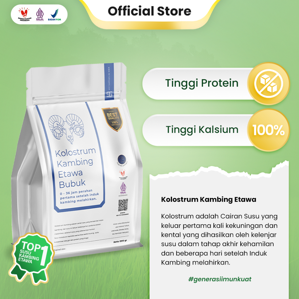 

Ternak Syams Surabaya - Susu Kambing Etawa Kolostrum Colostrum Premium Bubuk 1 KG
