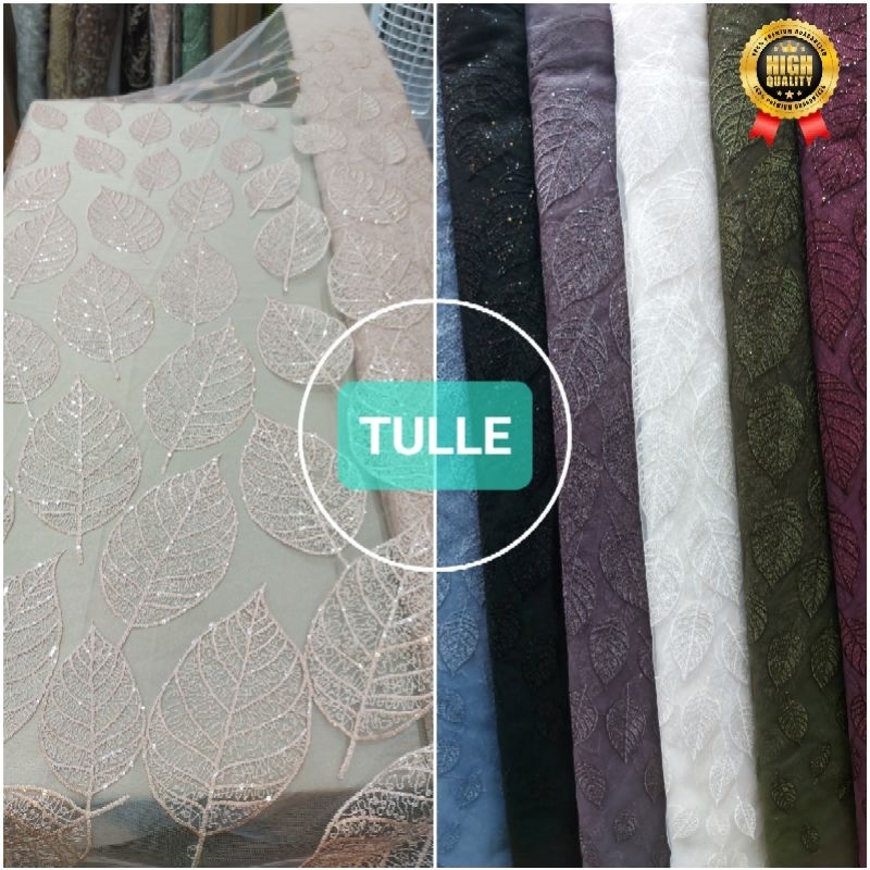 KAIN TULLE PREMIUM/TILE MOTIF DAUN/BAHAN TILE MOTIF