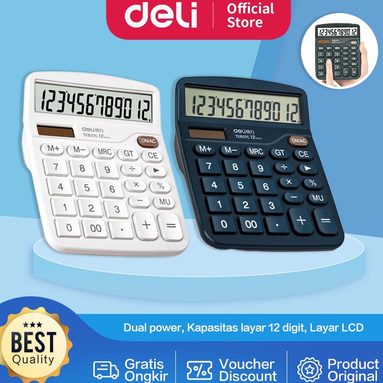 

ART P5P Deli Desktop Calculator Kalkulator Meja 12 Digit Dual Power Layar LCD TE837C