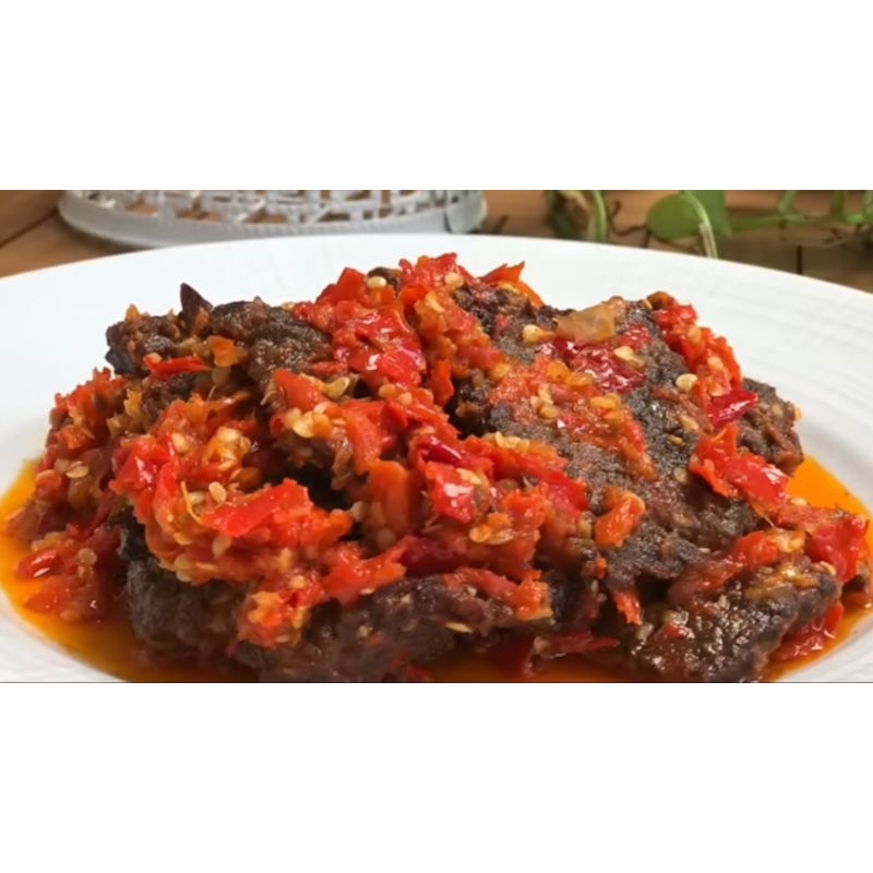 

Dendeng Sapi lambok balado (basah) Uni iis, Asli masakan Minang