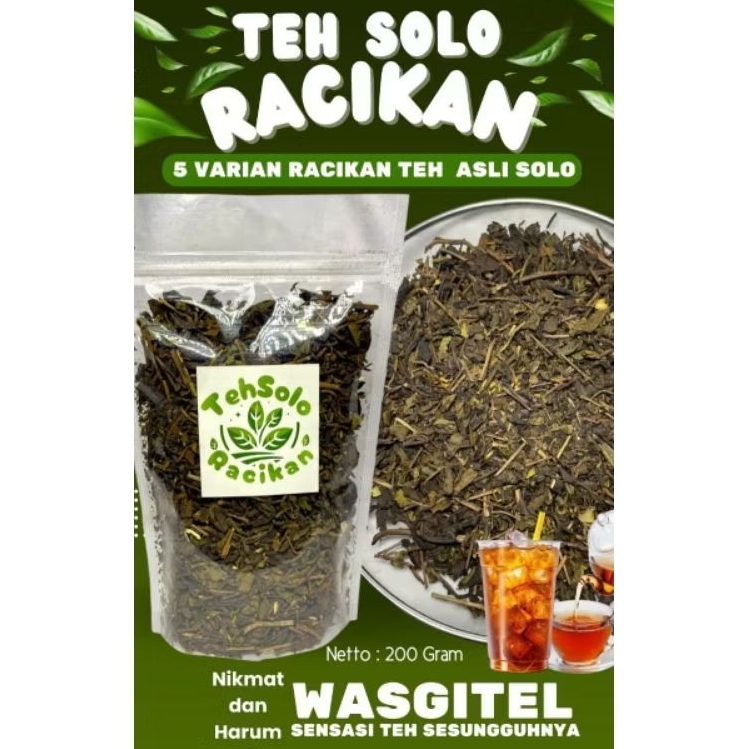 

Paket Racikan Teh Khas Solo Cocok Untuk Usaha Angkringan Es Teh Solo (200gram 5 Varian Teh Asli Solo)
