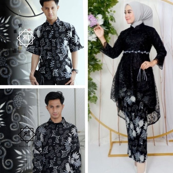 HJ6 Couple Kebaya Modern Lesti Payet Hijab Set Kebaya Lesti Kemeja Batik Kebaya Keluarga