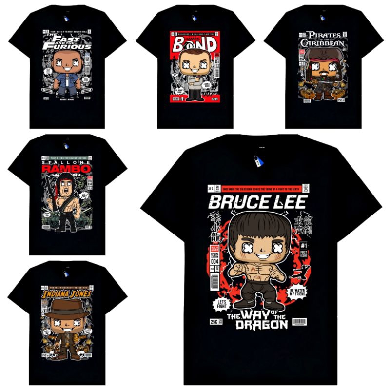 Kaos Baju Tshirt Custom Pria Wanita Anak Dewasa Custom Actor Film James Bond Rambo Fom Fast And The 