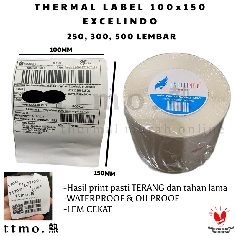 

(1 ROLL) Thermal Label / Thermal Sticker ukuran 100x150 250/300/500 Lembar Resi olshop PREMIUM QUALITY