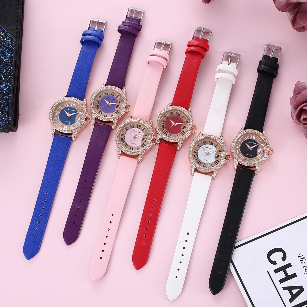 Jam Tangan Wanita Kulit Besar Elegan Mewah Casual Diamond Romawi Watch Fashion Korea Free Box