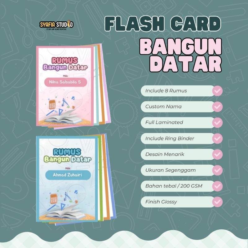 FLASHCARD RUMUS BANGUN DATAR / FLASHCARD MATEMATIKA / RUMUS BANGUN DATAR CUSTOM NAMA