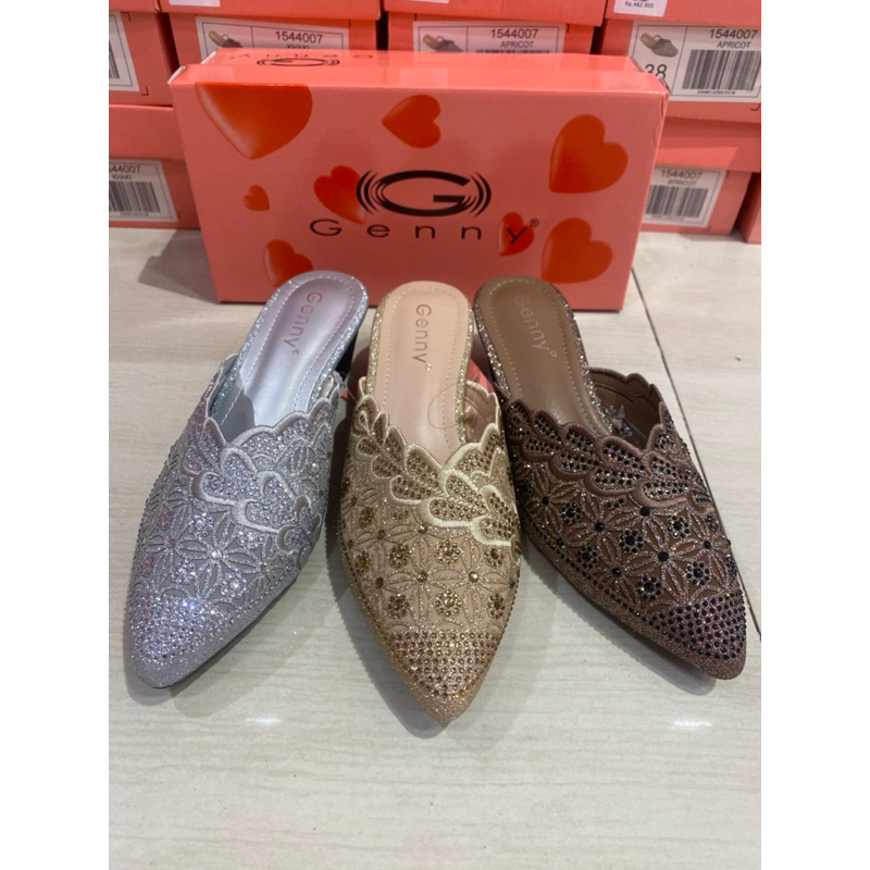 genny shoes-promo brand mthari slop/bustong pesta bling elegan hak kotak new arrival import 36-40✨