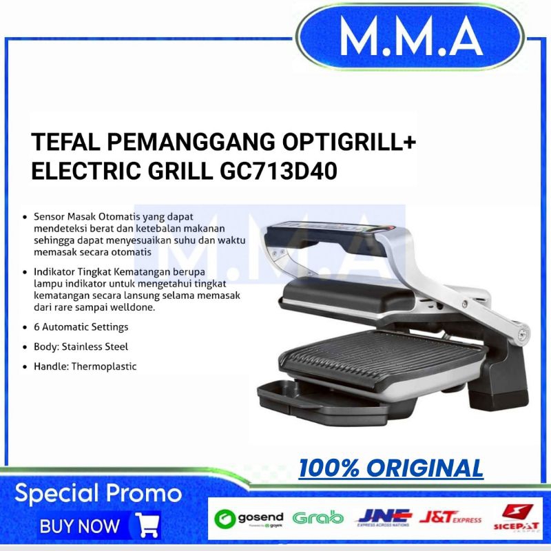 TEFAL STAINLESS STEEL OPTIGRILL + GC713 ELECTRIC GRILL PAN TEFAL GC 713