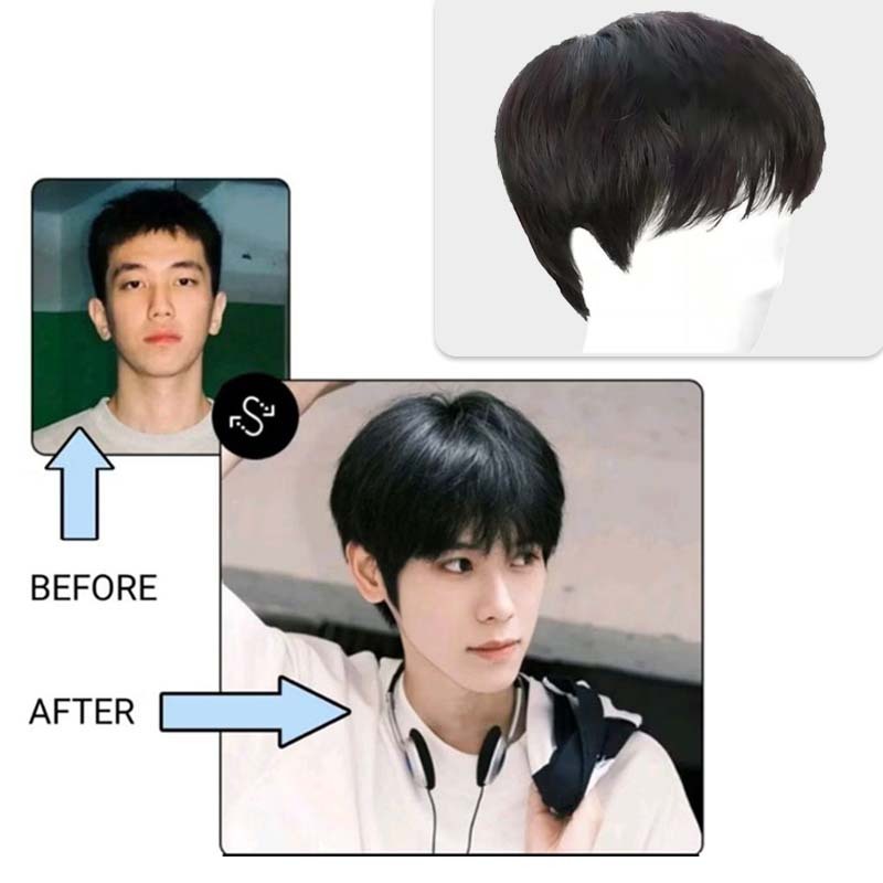 Wig Pria Rambut Palsu Rambut Palsu Korea Cowok Pendek Wig Pendek Rambut Sintetis Rambut Palsu Dewasa
