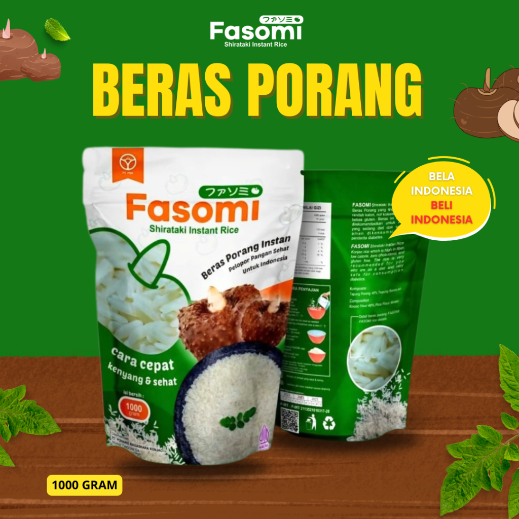 

FASOMI BERAS PORANG PREMIUM 1 KG | SHIRATAKI Instant Tinggi Serat