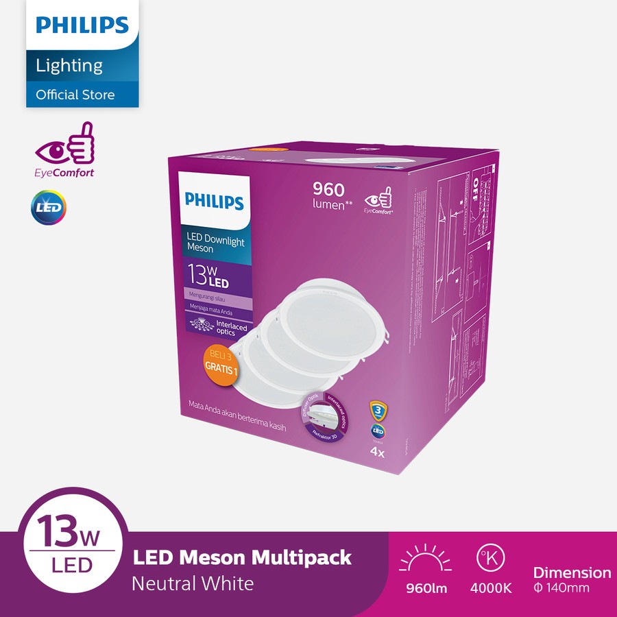 Philips LED Downlight Multipack 59464 MESON 125 13W 40K Putih Natural