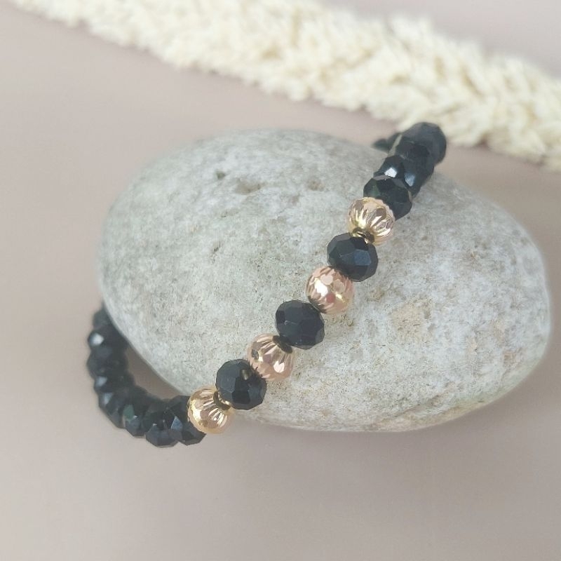 gelang batu kristal kombinasi emas asli