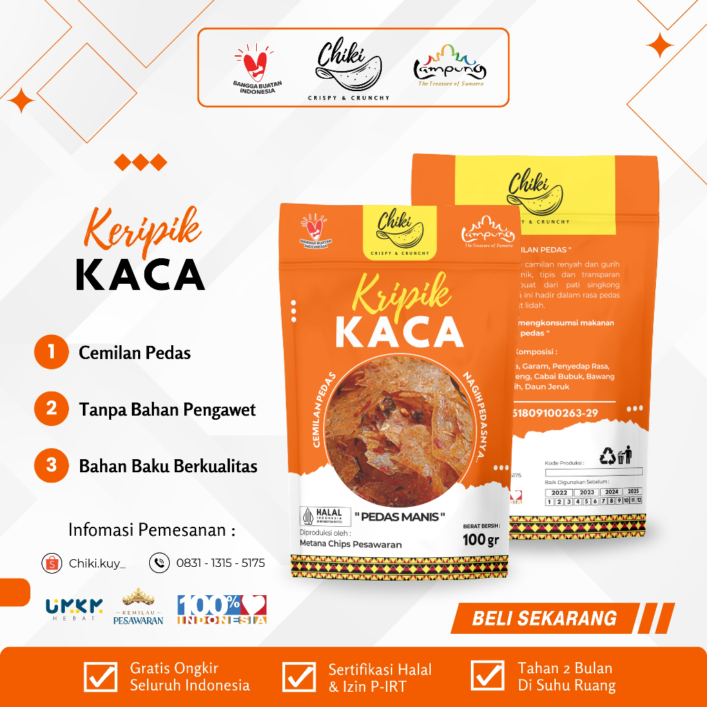 

Chiki.kuy - Keripik Kaca (Krica) 100 Gram | Cemilan Pedas Crispy & Crunchy