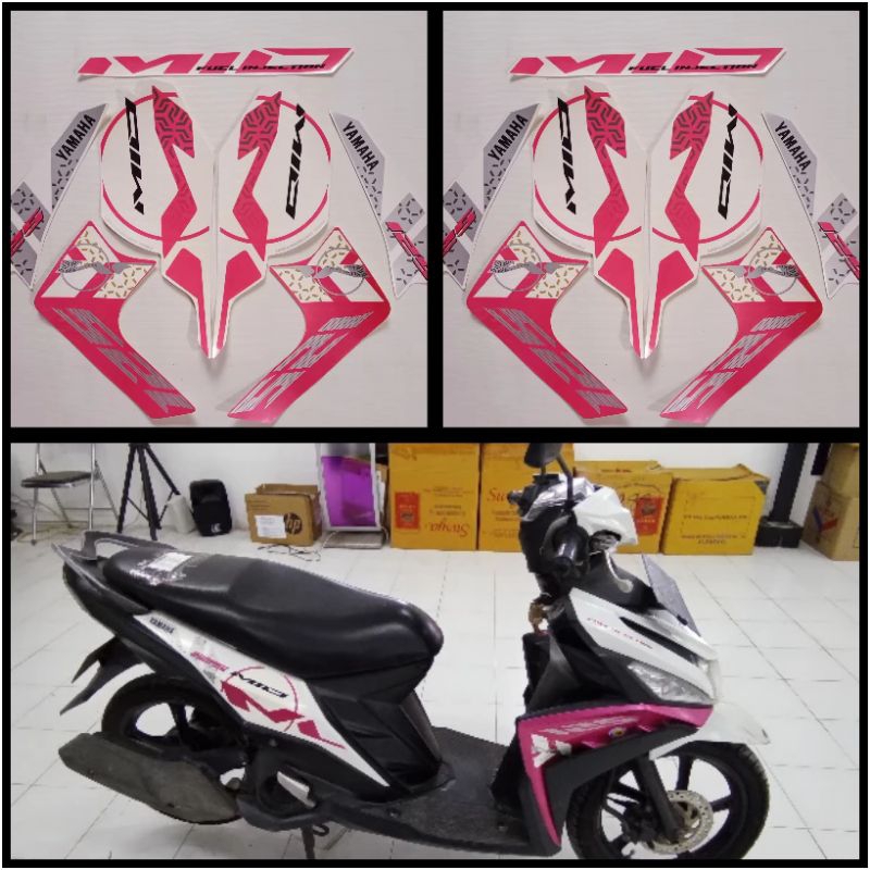 STIKER STRIPING LIS LES POLET PLAT PLISIR BODY MOTOR YAMAHA MIO M3 125 2015 FULL PUTIH PINK