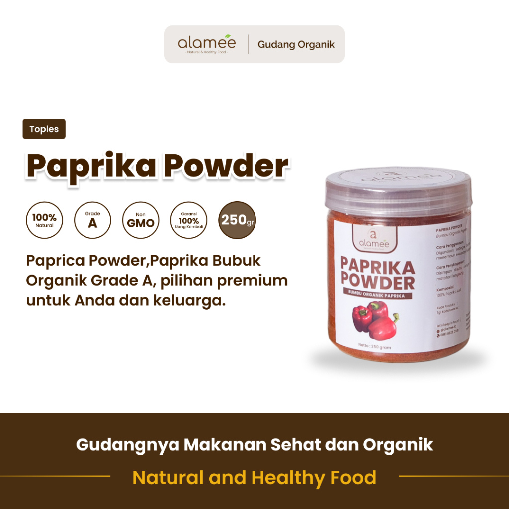 

alamee bumbu organik paprika toples dengan bumbu aromatik dan tanpa bahan tambahan menjadi pilihan