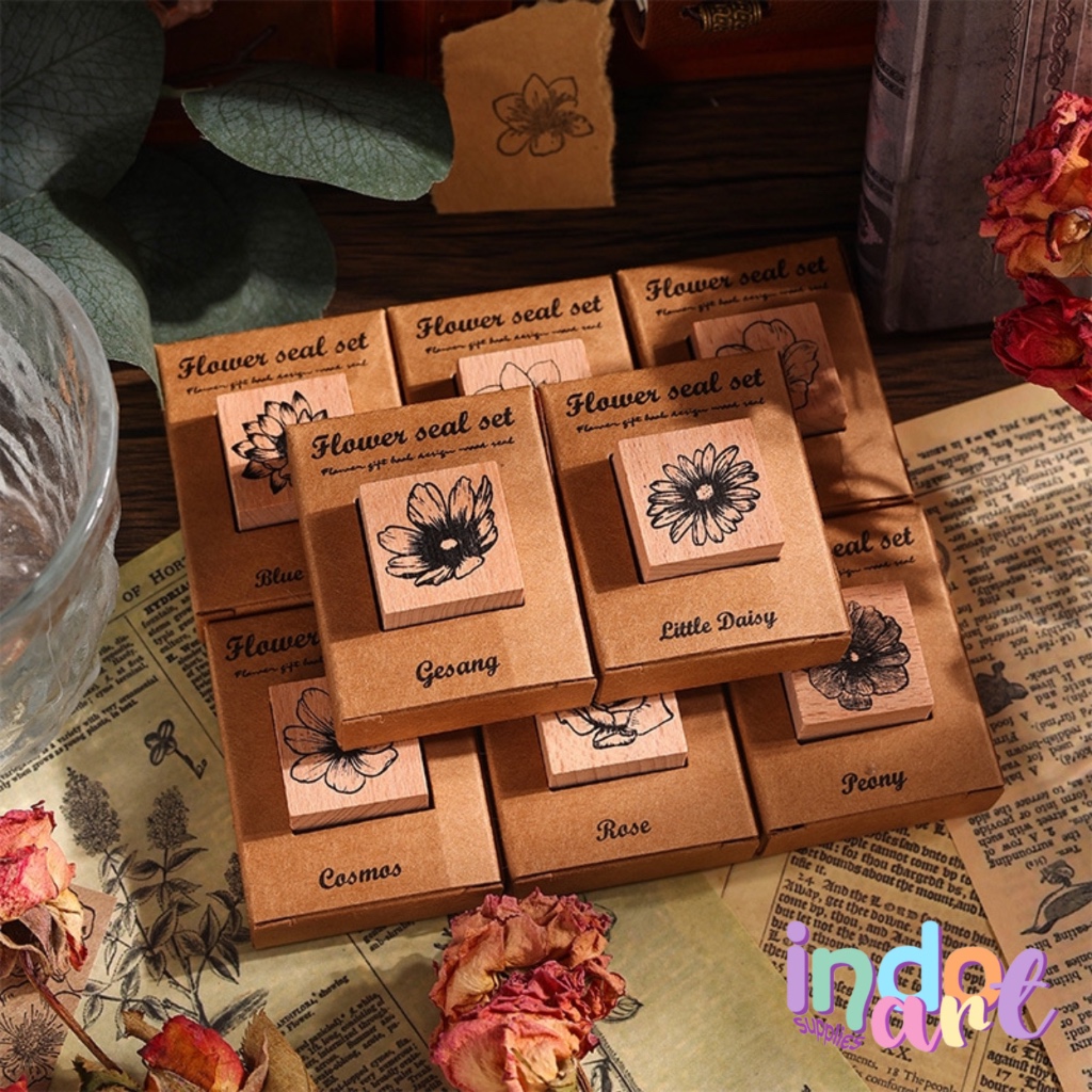 

(IAS) Satuan Wooden Stamp Stample Kayu Bunga Cosmos Peony Lotus Rose Magnolia