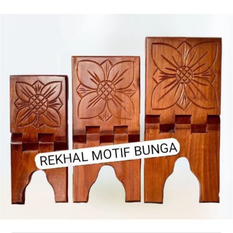 Rekal/Rehal/Meja lipat Kayu Al Qur'an Kayu Motif bunga