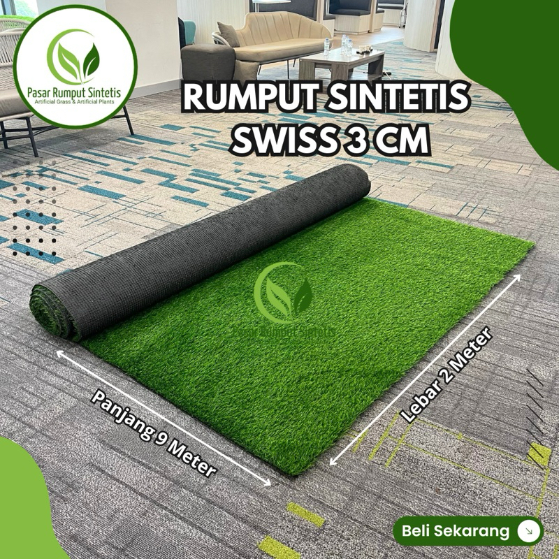 Promo.. Karpet Rumput Sintetis Ukuran 2x9 m / Tipe Rumput Swiss Tebal 3 cm / Karpet Rumput Sintetis
