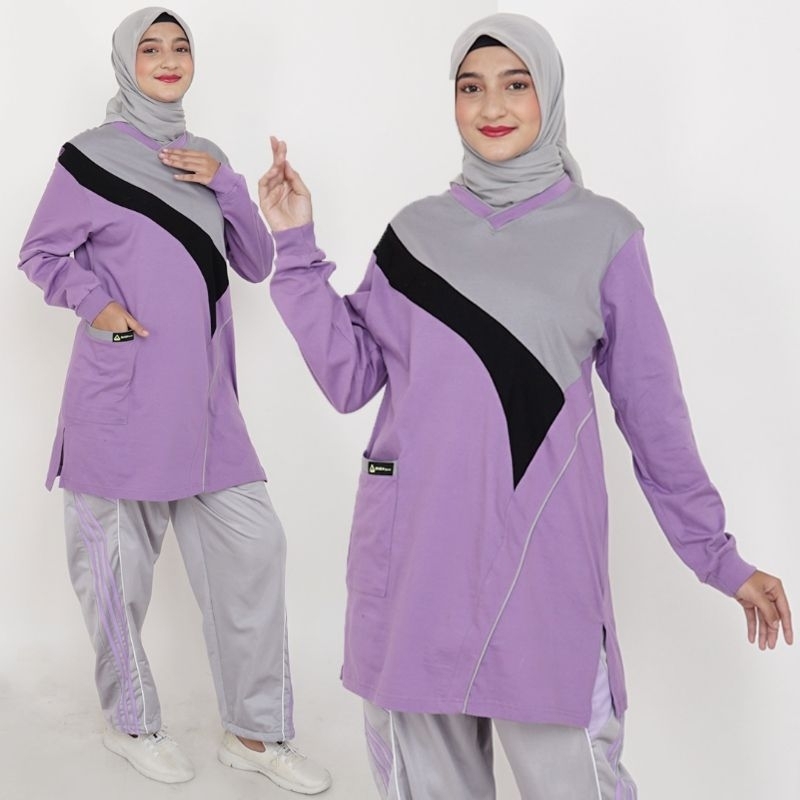 Stelan Olahraga Muslim Wanita/Baju Olahraga Muslim Tunik Wanita/Pakaian Olahraga Wanita/Stelan Olahr