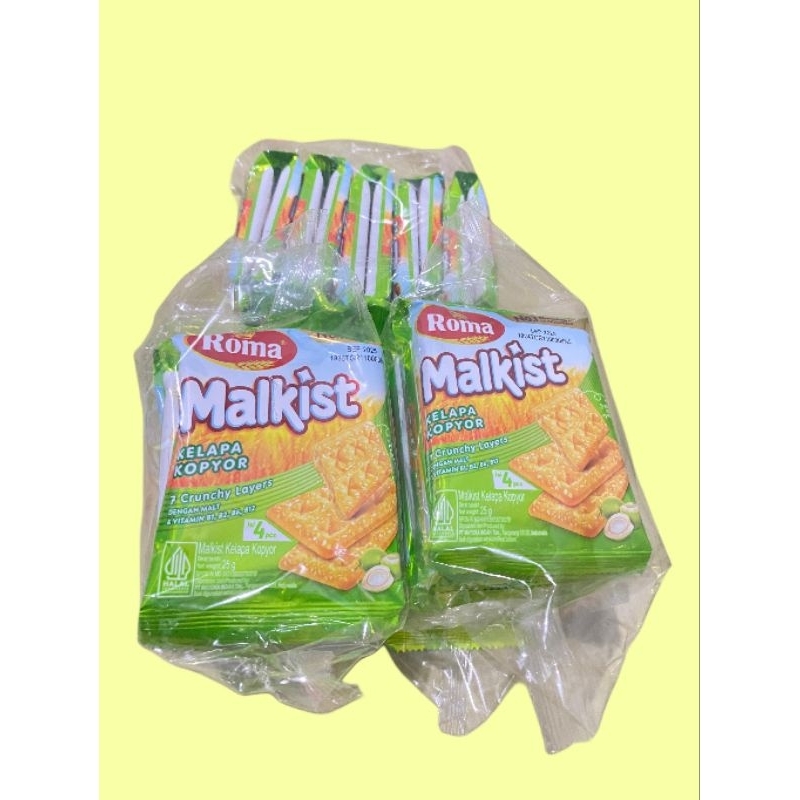 

Roma Malkist rasa kelapa kopyor 1 renteng isi 10 sachet