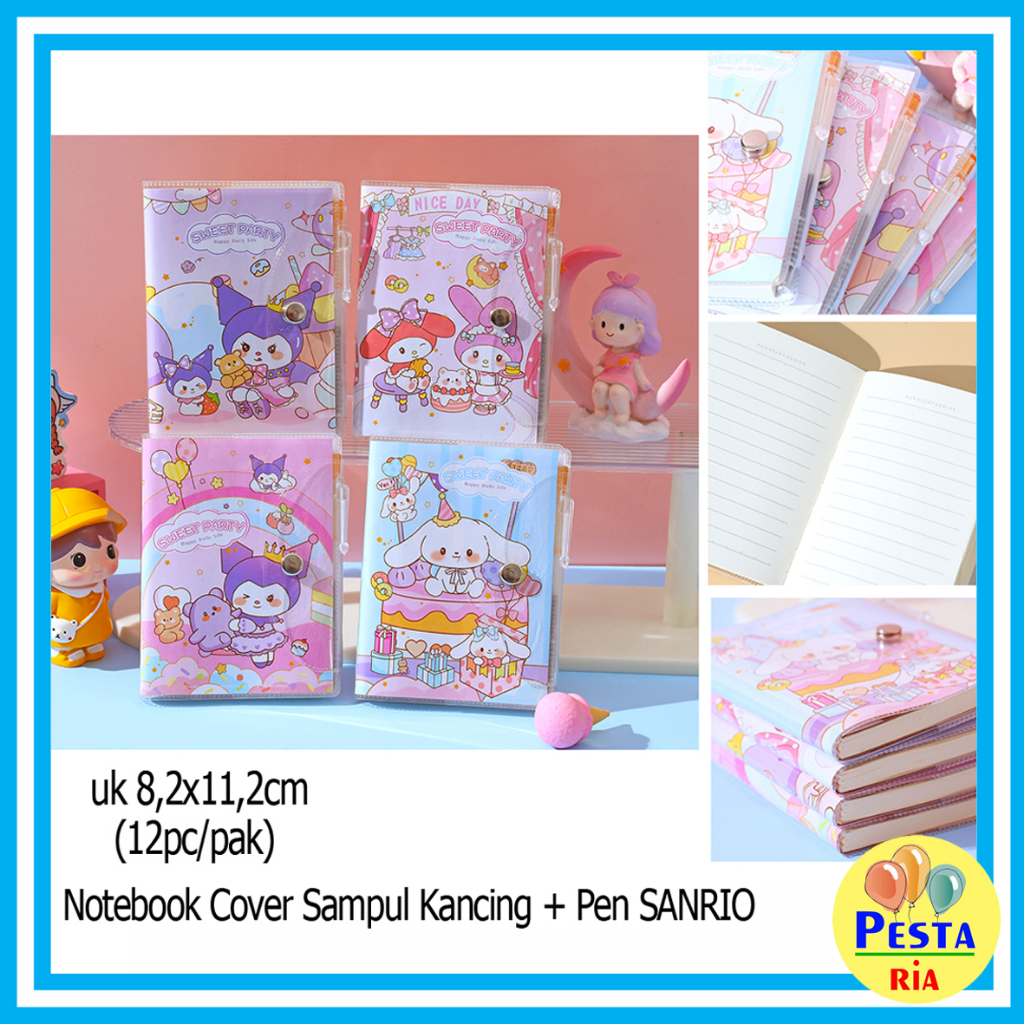 

Murah!! (1Pcs) Note Book Cover Sampul Kancing + Pen Sanrio, buku diary, notes