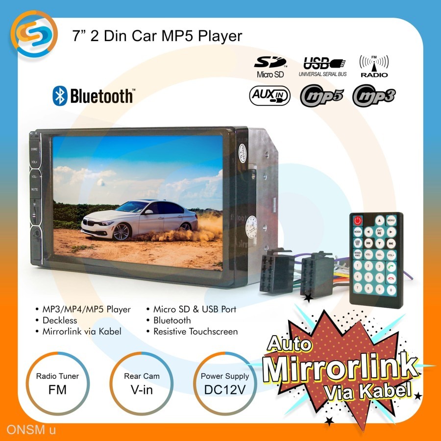 Headunit double din 7 inch mirror link with bluetooth usb mp3 mp4 mp5