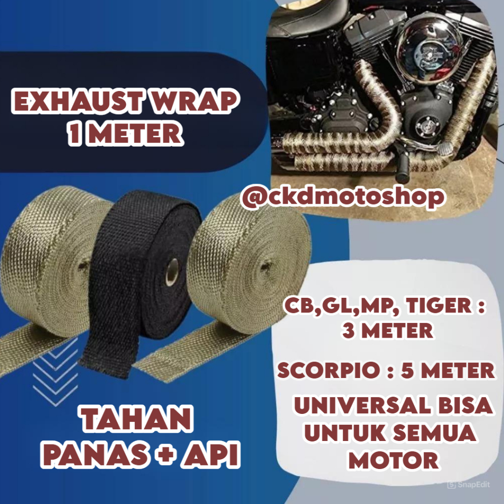 Lakban Peredam Panas Exhaust wrap pembungus knalpot 1 Meter Blebet knalpot peredam panas knalpot  Fi