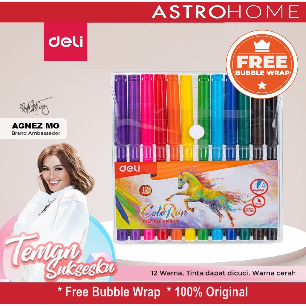 

Spidol Warna Sekolah Deli EC10003 School Felt Pen Washable Tinta Bisa Mudah Dicuci 1.0 mm 12 Warna
