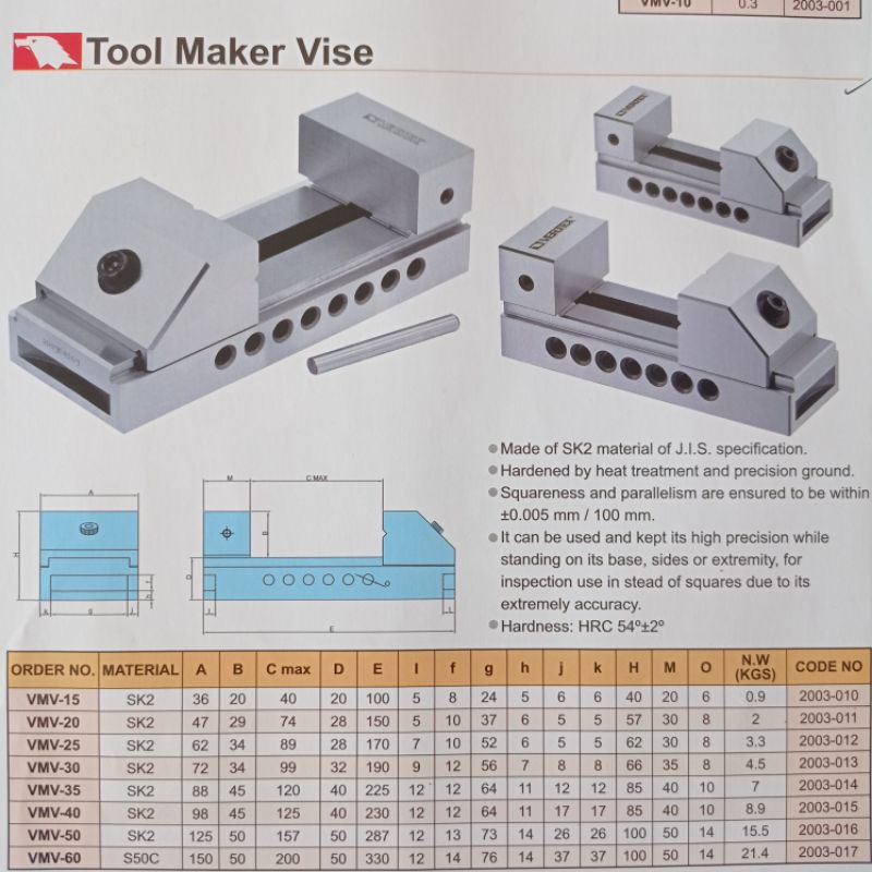 Vertex tool maker vise vmv 30